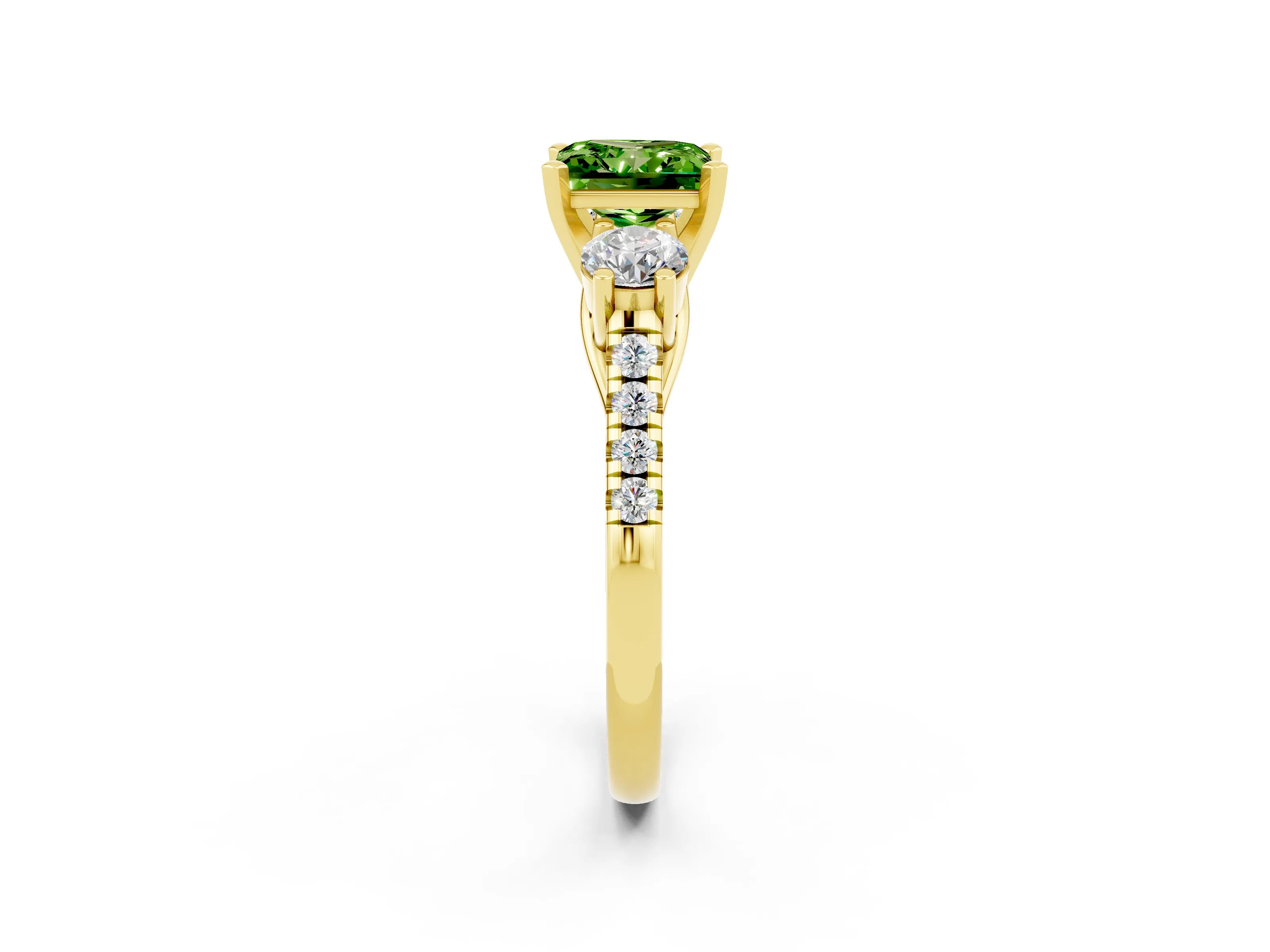Yellow gold Three-Stone Princess Cut Peridot Pavé Band with Four-Prong Setting_2