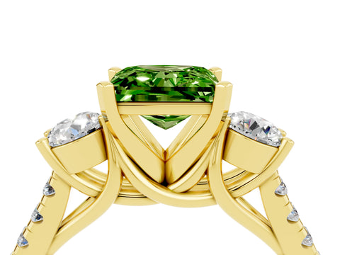 Yellow gold Three-Stone Princess Cut Peridot Pavé Band with Four-Prong Setting_4