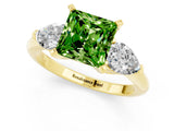 Yellow gold Three-Stone Princess Cut Peridot Ring with Pear Side Stones and Four-Prong Setting_1