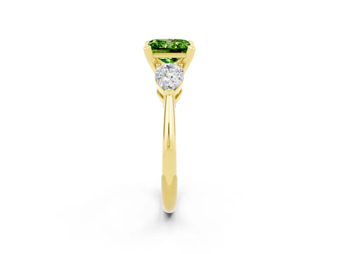 Yellow gold Three-Stone Princess Cut Peridot Ring with Pear Side Stones and Four-Prong Setting_2