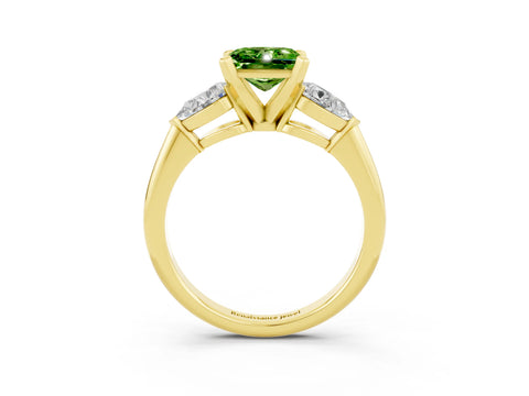 Yellow gold Three-Stone Princess Cut Peridot Ring with Pear Side Stones and Four-Prong Setting_3