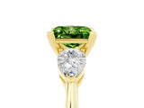 Yellow gold Three-Stone Princess Cut Peridot Ring with Pear Side Stones and Four-Prong Setting_5