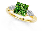 Yellow gold Three-Stone Princess Cut Peridot Ring with Pear  Side Stones in Four-Prong Setting_13