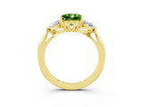 Yellow gold Three-Stone Princess Cut Peridot Ring with Pear  Side Stones in Four-Prong Setting_15