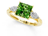 Yellow gold Three-Stone Princess Cut Peridot Ring with Pear  Side Stones in Four-Prong Setting_37