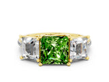 Yellow gold Three-Stone Princess Cut Peridot Ring with Round  Pavé Band and Prong Setting_12