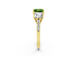 Yellow gold Three-Stone Princess Cut Peridot Ring with Round  Pavé Band and Prong Setting_14