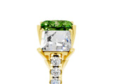 Yellow gold Three-Stone Princess Cut Peridot Ring with Round  Pavé Band and Prong Setting_17