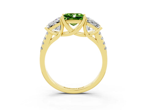 Yellow gold Three-Stone Princess Cut Peridot Ring with Round  Pavé Band and Prong Setting_27