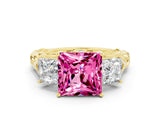 Yellow gold Three-Stone Princess Cut Pink Sapphire Braided Band Ring with Four-Prong Setting_36