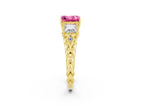 Yellow gold Three-Stone Princess Cut Pink Sapphire Braided Band Ring with Four-Prong Setting_38