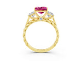 Yellow gold Three-Stone Princess Cut Pink Sapphire Braided Band Ring with Four-Prong Setting_39