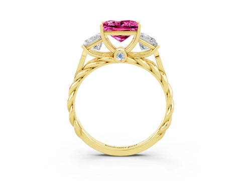 Yellow gold Three-Stone Princess Cut Pink Sapphire Braided Band Ring with Four-Prong Setting_39