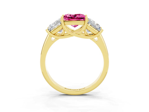 Yellow gold Three-Stone Princess Cut Pink Sapphire Engagement Ring with Prong Setting_3