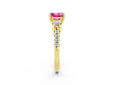 Yellow gold Three-Stone Princess Cut Pink Sapphire Pavé Band with Four-Prong Setting_26