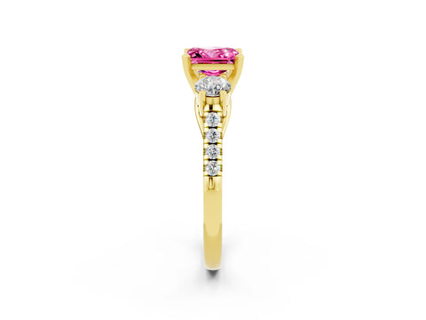 Yellow gold Three-Stone Princess Cut Pink Sapphire Pavé Band with Four-Prong Setting_26