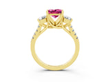 Yellow gold Three-Stone Princess Cut Pink Sapphire Pavé Band with Four-Prong Setting_27