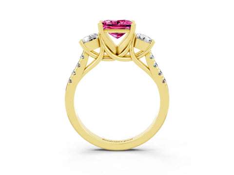 Yellow gold Three-Stone Princess Cut Pink Sapphire Pavé Band with Four-Prong Setting_27
