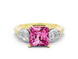 Yellow gold Three-Stone Princess Cut Pink Sapphire Ring with Pear Side Stones and Four-Prong Setting_24