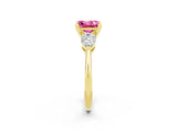 Yellow gold Three-Stone Princess Cut Pink Sapphire Ring with Pear Side Stones and Four-Prong Setting_26