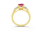 Yellow gold Three-Stone Princess Cut Pink Sapphire Ring with Pear Side Stones and Four-Prong Setting_27