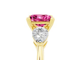 Yellow gold Three-Stone Princess Cut Pink Sapphire Ring with Pear Side Stones and Four-Prong Setting_29