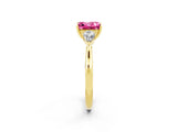 Yellow gold Three-Stone Princess Cut Pink Sapphire Ring with Pear  Side Stones in Four-Prong Setting_14