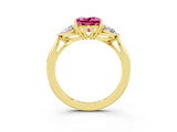 Yellow gold Three-Stone Princess Cut Pink Sapphire Ring with Pear  Side Stones in Four-Prong Setting_15