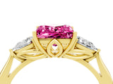 Yellow gold Three-Stone Princess Cut Pink Sapphire Ring with Pear  Side Stones in Four-Prong Setting_16