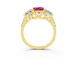 Yellow gold Three-Stone Princess Cut Pink Sapphire Ring with Round  Pavé Band and Prong Setting_15