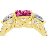 Yellow gold Three-Stone Princess Cut Pink Sapphire Ring with Round  Pavé Band and Prong Setting_16