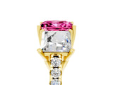 Yellow gold Three-Stone Princess Cut Pink Sapphire Ring with Round  Pavé Band and Prong Setting_17