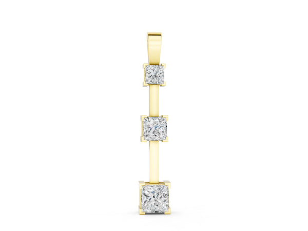 Yellow gold Three-Stone Princess Cut Prong Set Pendant