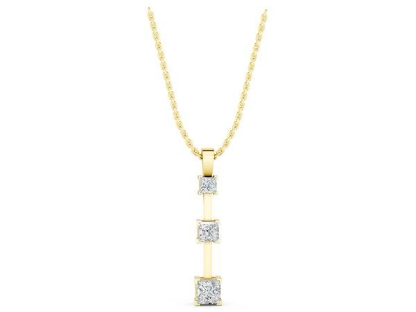 Yellow gold Three-Stone Princess Cut Prong Set Pendant
