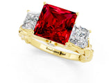 Yellow gold Three-Stone Princess Cut Ruby Braided Band Ring with Four-Prong Setting_13