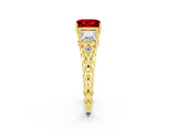 Yellow gold Three-Stone Princess Cut Ruby Braided Band Ring with Four-Prong Setting_14