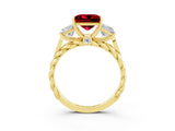 Yellow gold Three-Stone Princess Cut Ruby Braided Band Ring with Four-Prong Setting_15