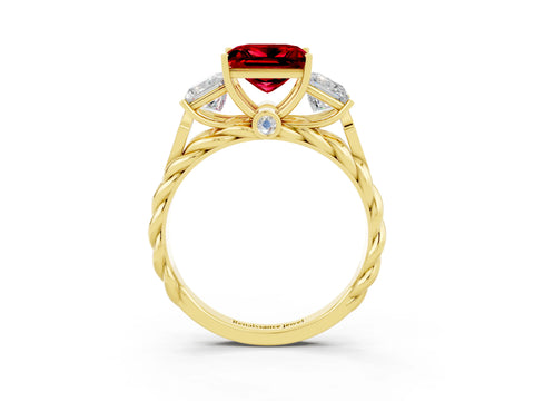 Yellow gold Three-Stone Princess Cut Ruby Braided Band Ring with Four-Prong Setting_15