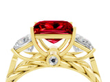 Yellow gold Three-Stone Princess Cut Ruby Braided Band Ring with Four-Prong Setting_16