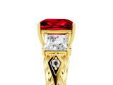 Yellow gold Three-Stone Princess Cut Ruby Braided Band Ring with Four-Prong Setting_17