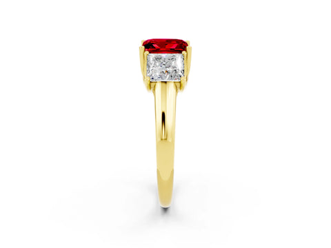 Yellow gold Three-Stone Princess Cut Ruby Engagement Ring with Prong Setting_2