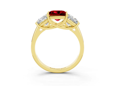 Yellow gold Three-Stone Princess Cut Ruby Engagement Ring with Prong Setting_3