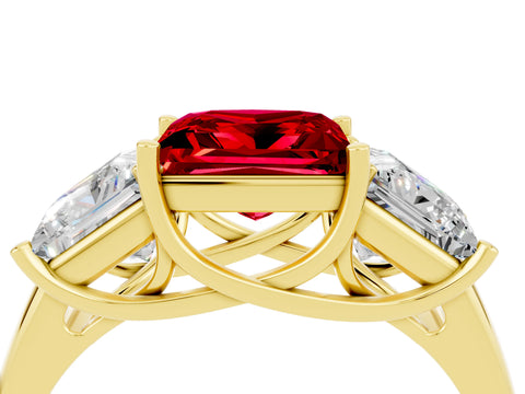 Yellow gold Three-Stone Princess Cut Ruby Engagement Ring with Prong Setting_4