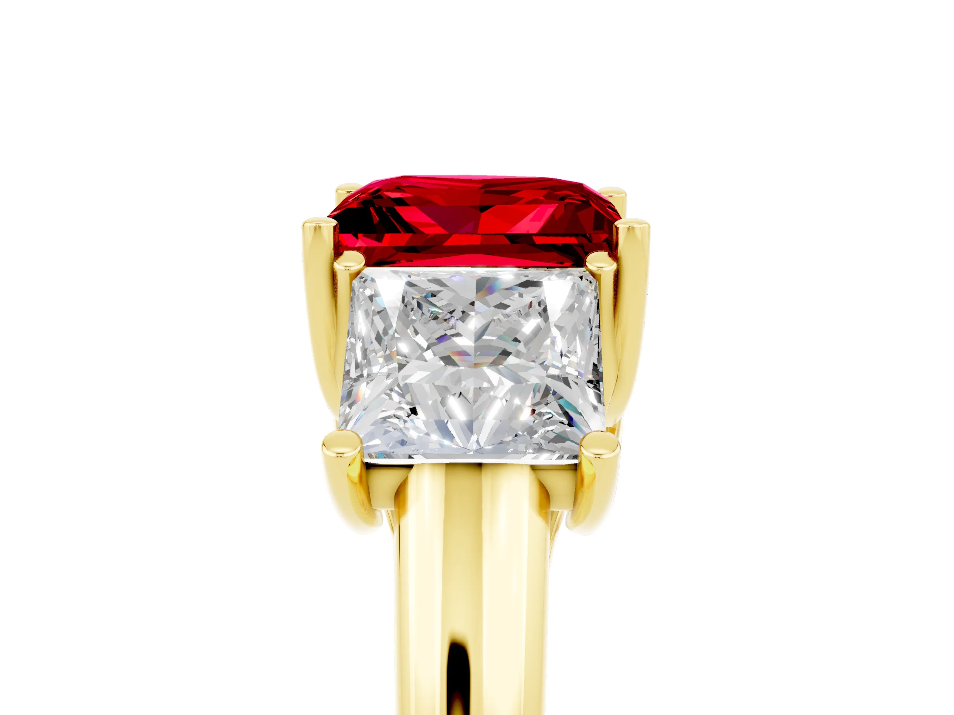 Yellow gold Three-Stone Princess Cut Ruby Engagement Ring with Prong Setting_5