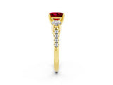 Yellow gold Three-Stone Princess Cut Ruby Pavé Band with Four-Prong Setting_2
