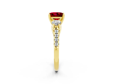 Yellow gold Three-Stone Princess Cut Ruby Pavé Band with Four-Prong Setting_2