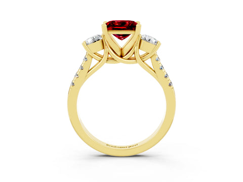 Yellow gold Three-Stone Princess Cut Ruby Pavé Band with Four-Prong Setting_3