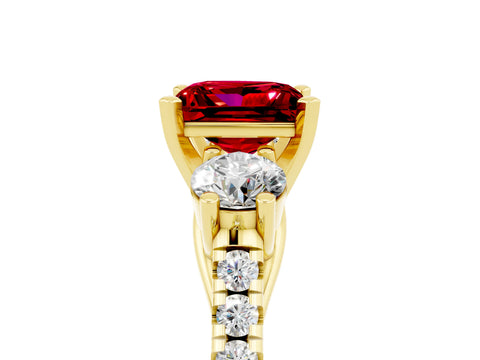 Yellow gold Three-Stone Princess Cut Ruby Pavé Band with Four-Prong Setting_5