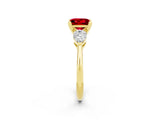 Yellow gold Three-Stone Princess Cut Ruby Ring with Pear Side Stones and Four-Prong Setting_2