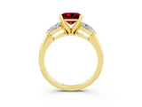 Yellow gold Three-Stone Princess Cut Ruby Ring with Pear Side Stones and Four-Prong Setting_3